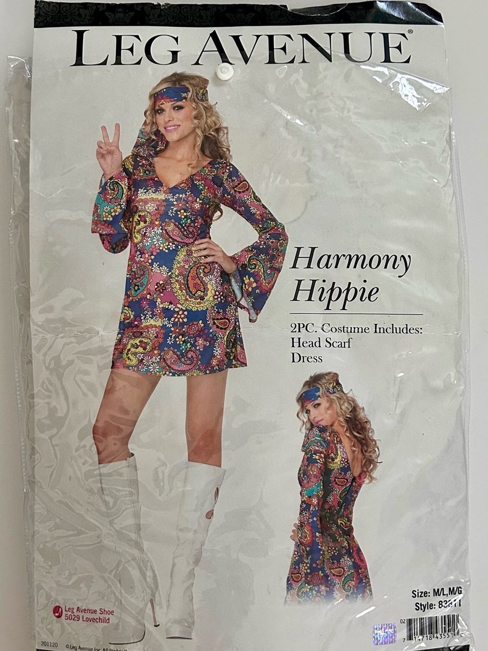 Leg Avenue Harmony Hippie Costume Women M/L 60s 70s Flower Power Paisley Dress